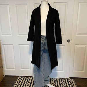 Black Duster Length Open Blazer with Pockets